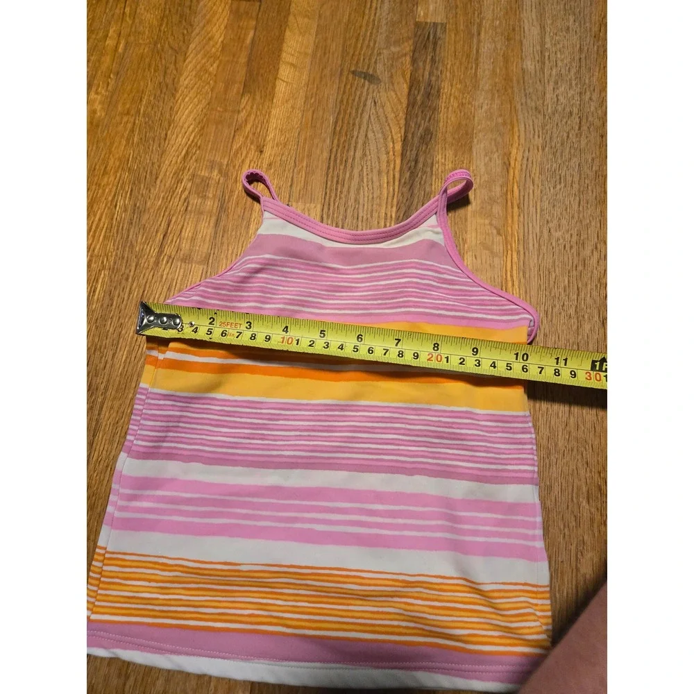 Lands End Kids Girls 5 Pink Orange White Striped Adjustable Tankini Swim Top